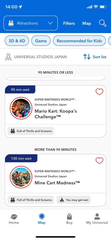 USJ app wait times