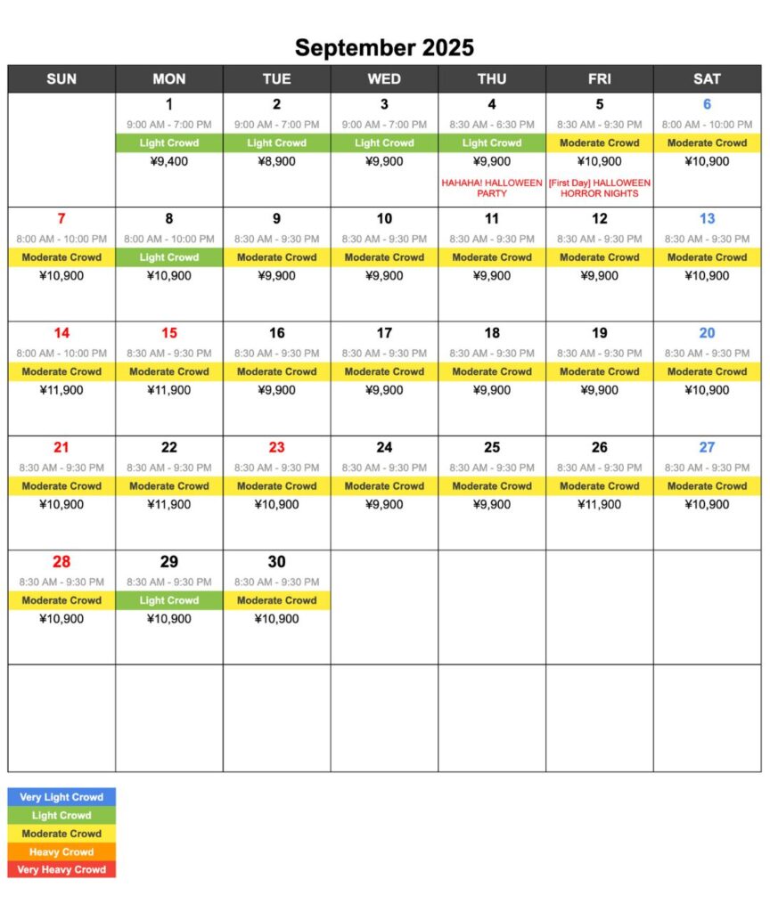 September 2025 Crowd Calender